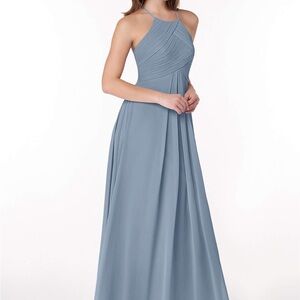 Azazie Dusty Blue Halter Maxi Dress size
